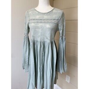 Skylar & Jade Sage Green Baby Doll Tunic Dress Bell Sleeve Lace Fairy Whimsical
